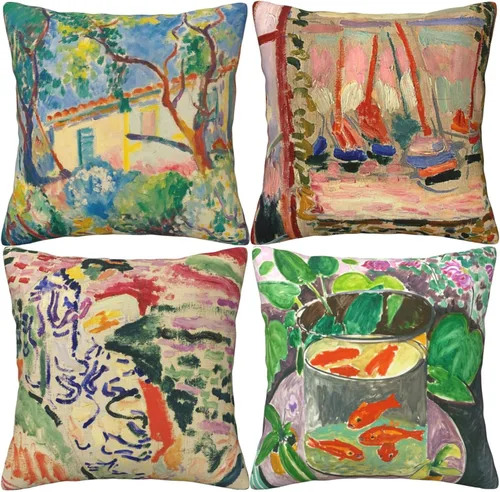 Vista 12 de HOSTECCO Claude Monet - Juego de 4 fundas de almohada de pintura de 18 x 18 pulgadas, fundas de almohada cuadradas decorativas para sofá, auto
