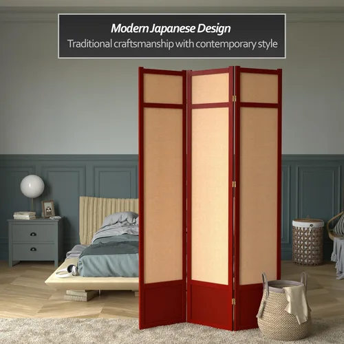 Vista 2 de Oriental Furniture - Pantalla Shoji de yute de 7 pies de alto, 3 paneles, palisandro