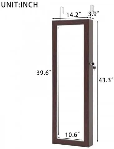 Vista 7 de Jewelry Armoire Mirror Cabinet WallDoor Hanging Mounted Door,Lockable Makeup Mirror Organizers and Storage With LED Light,Full-length Mirror with