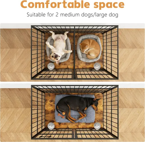 Vista 3 de aboxoo Mueble de jaula para perros de 48 pulgadas para 2 perros grandes y medianos, jaula de madera resistente para interiores para razas grandes