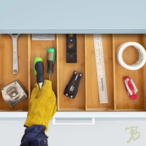 Vista 3 de Totally Bamboo Expandable 5-Compartment Drawer Organizer, Expands from 13 to 22" Wide