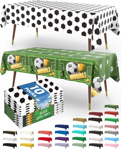 Vista 54 de Pureegg Juego de 10 manteles de plástico desechables, 54 x 108 pulgadas, para fiestas de cumpleaños, picnic, manteles blancos, rectangulares