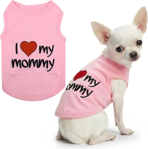 Vista 105 de Playera parisina para perros con palabras bordadas "I Love My Mommy" - 100% algodón, camiseta rosa para perros - Chaleco sin mangas para mascotas