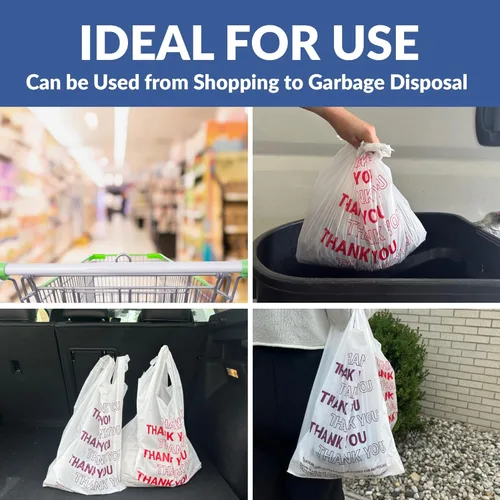 Vista 5 de Bolsas de transporte de camisetas Bagtron, bolsas de plástico desechables con asas para compras y restaurantes, 1/8 barril, 0.51 mils, color negro