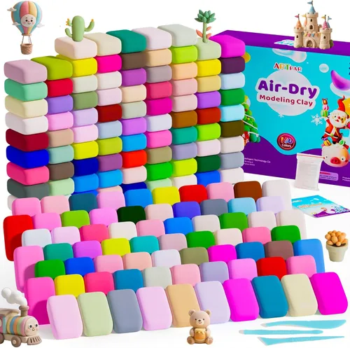 Vista 11 de ARTPAR Arcilla de secado al aire para niños, 102 colores, kit de arcilla mágica de modelado con herramientas de escultura, suave y antiadherente