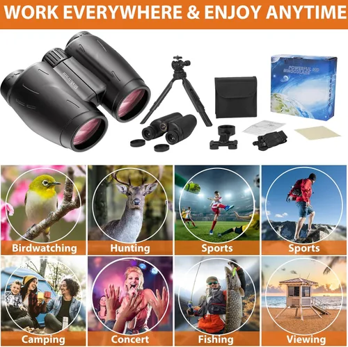 Vista 4 de Binoculares HD 25x30 para adultos con adaptador de teléfono, trípode