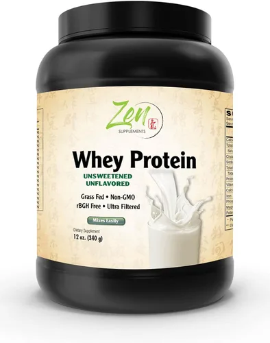 Zen Supplements - Proteína de suero orgánico alimentado con pasto de 0.67 oz por porción apta para dieta cetogénica - Sin sabor 12 onzas en polvo