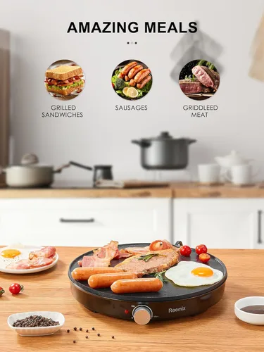 Vista 6 de Reemix - Máquina para hacer crepas, plancha compacta para panqueques, control de temperatura preciso, plancha eléctrica antiadherente de 12