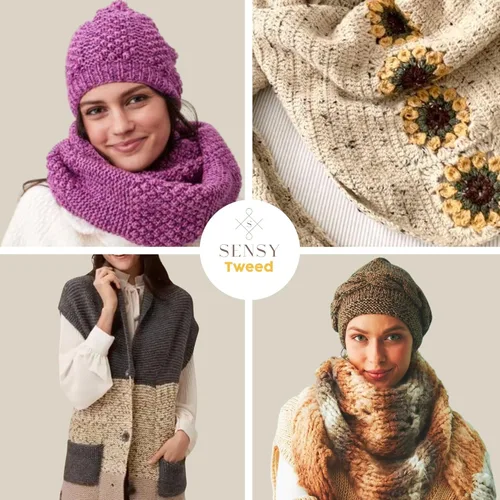 Vista 5 de Sensy Tweed - Ovillo de lana de tweed, 3.5 onzas, 214 yardas, calibre 4 mediano (azul)