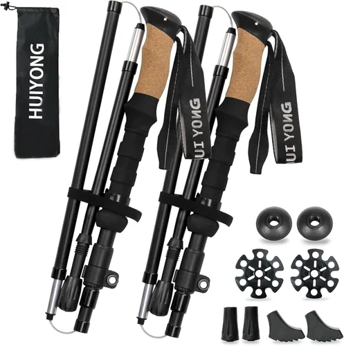 HUINING Bastones de senderismo con mango de corcho, bastones de senderismo plegables, telescopio, bastones de senderismo nórdicos para hombres y