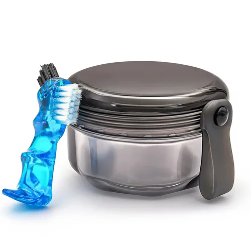Copas de dentadura a prueba de fugas para remojar dentaduras postizas, estuche de baño de dentadura parcial, contenedor de limpieza de retenedor de