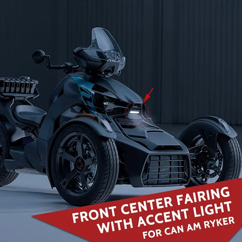 Vista 6 de SAUTVS Carenado central delantero con luz de acento para Can Am Ryker, carenado frontal central negro con luz de acento para accesorios Can-Am Ryker