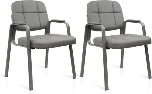 Vista 52 de CLATINA Juego de 6 sillas de cuero para oficina, sala de espera, sillas de recepción, sin ruedas, con reposabrazos y soporte de madera, sillón