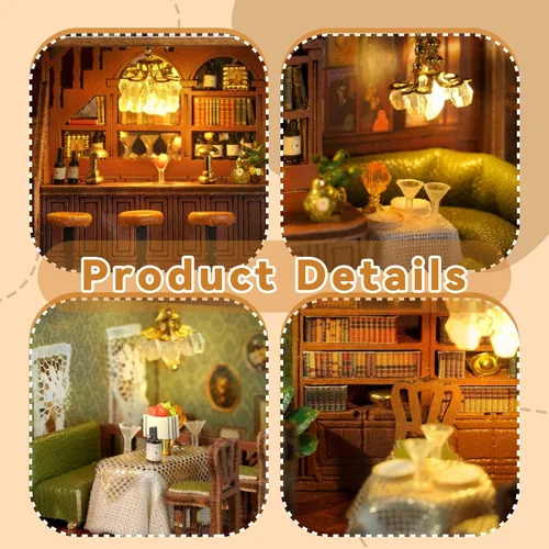 Vista 5 de Flever Kit de casa de muñecas en miniatura DIY, habitación creativa con muebles para regalo romántico de San Valentín (Restaurante de la esquina)
