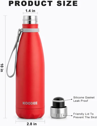 Vista 116 de koodee Botella de agua aislada (paquete de 2) botella de agua de doble pared de acero inoxidable 18/8, botella térmica de viaje con forma de cola