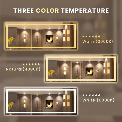 Vista 7 de Loaao Espejo de baño LED de 84 x 32 pulgadas, antiniebla, regulable, retroiluminado, luz frontal, de tocador, para pared, función de memoria, vidrio