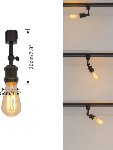 Vista 2 de Paquete de 1 unidad de diseño retro E26/E27 con base de título ajustable, ángulo de título rotado, sistema H, mini iluminación de cabeza de pista