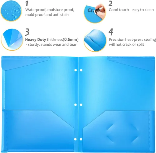 Vista 3 de WOT I Carpetas plásticas resistentes con bolsillos frontales transparentes - paquete de 6, carpetas extra gruesas con bolsillos y agujeros