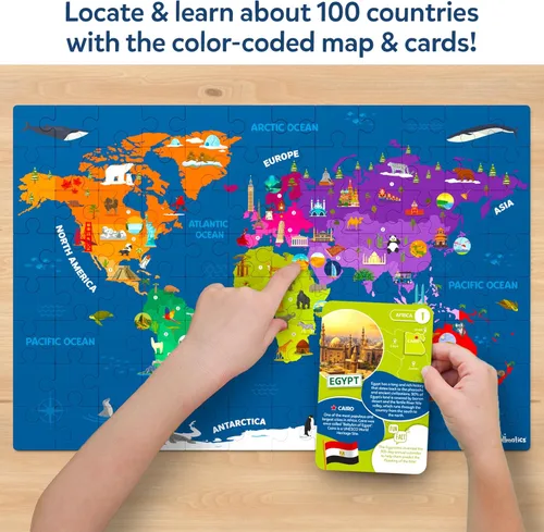 Vista 4 de Skillmatics Rompecabezas de mapa del mundo, rompecabezas de 96 piezas, juguete educativo, geografía para niños, más de 400 hechos, regalos