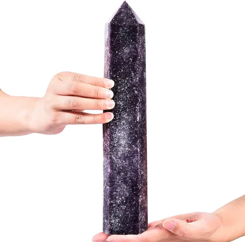 Vista 69 de AMOYSTONE Torre de obelisco de cristal curativo extra grande de aventurina azul con punta de cristal, decoración Reiki 1-1.2 KG