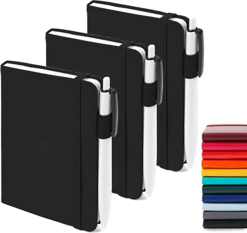 Vista 13 de feela Paquete de 3 Cuadernos Pequeños de Bolsillo, Mini Cuadernos Lindos de Tapa Dura con Rayas Universitarias con Soporte para Bolígrafo