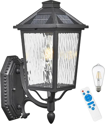 Luces solares de pared para exteriores de 15 pulgadas de altura del anochecer al amanecer, luces solares para exteriores con control remoto, luces