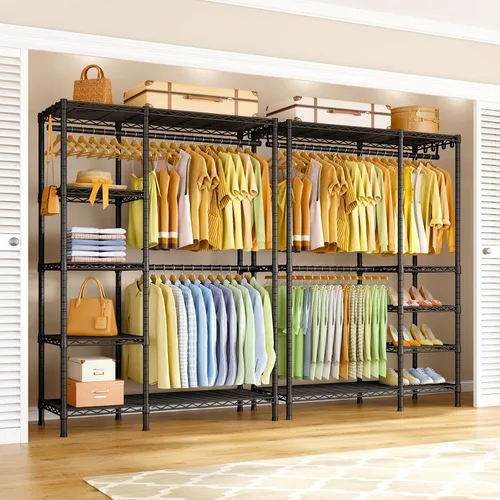 Vista 3 de F2 - Perchero de ropa de 5 niveles, perchero resistente para dormitorio, organizador de almacenamiento de clóset ajustable independiente, 46.1
