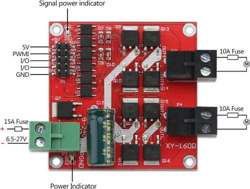 Vista 2 de DROK Controlador de Motor DC, Controlador de Velocidad de Motor L298 Puente H Dual DC 6.5V-27V 7A PWM Placa Reguladora de Motor 12V 24V Módulo