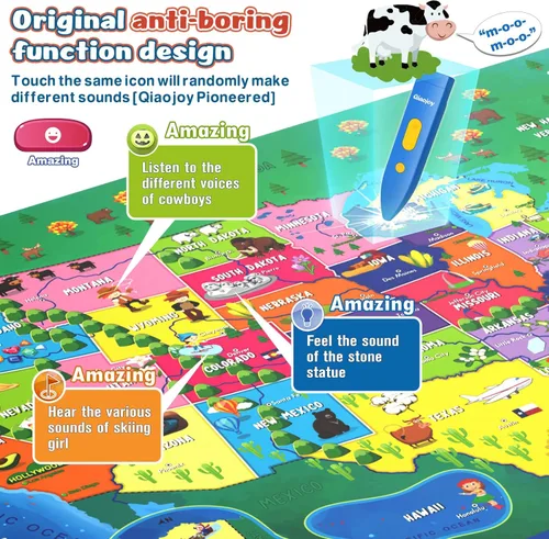 Vista 4 de Qiaojoy Bilingüe interactivo para niños que hablan de Estados Unidos mapa para aprendizaje de niños, juegos de geografía, mapa electrónico