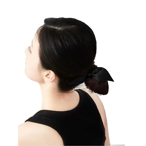 Vista 4 de THXSILK Coleteros de seda con lazo para mujer, de seda de morera pura, para niñas y mujeres, cabello grueso, negro, 2.8 pulgadas