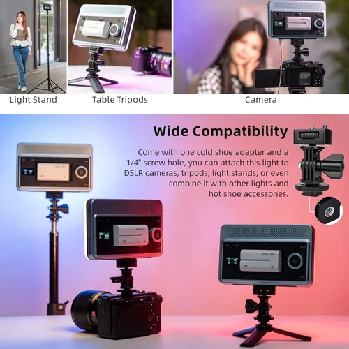 Vista 6 de VILTROX Luz de video RGB con control de aplicación Panel de luz LED portátil de cámara 0-360 CRI95+ 2800-6800K, 26 escenas de luz con batería