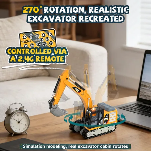 Vista 3 de YESHIN Excavadora de control remoto 1/64, mini vehículo de construcción RC de aleación de metal con pala, excavadora RC de carga directa tipo C