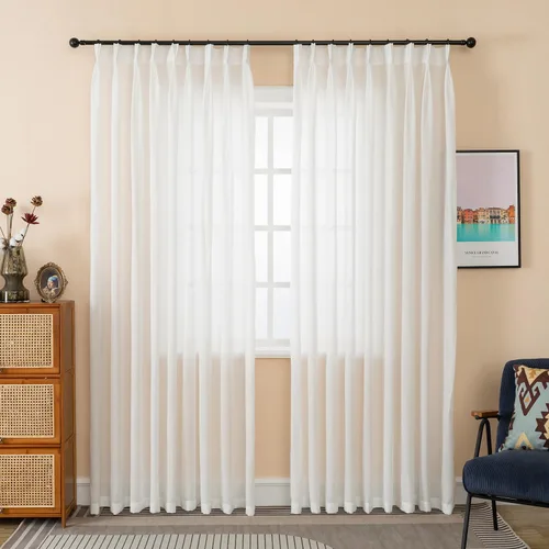 Vista 13 de Cortinas traslúcidas blancas con pliegues elegantes de 84 pulgadas, 1 panel, cortinas plisadas para sala de estar, puerta corrediza de vidrio