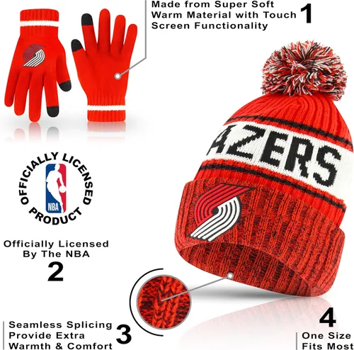 Vista 4 de Ultra Game NBA - Gorro de invierno súper suave para niños y niñas, con guantes de pantalla táctil extra cálidos