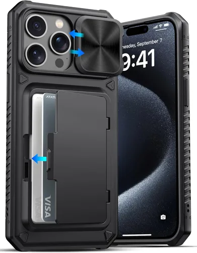 Vista 75 de ATATOO Funda tipo cartera para iPhone 16e, tarjetero integrado (3-5 tarjetas) y funda de cámara deslizante y bloqueo RFID, protección de grado Azul