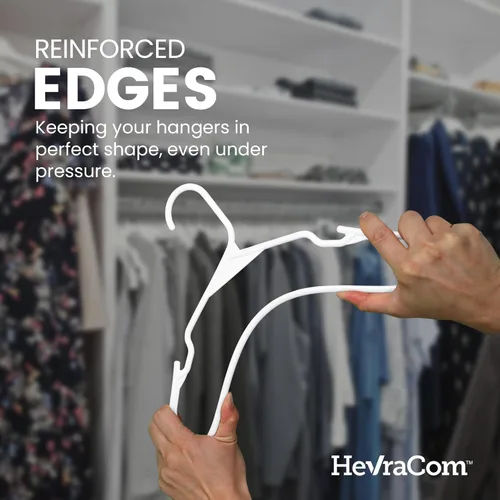 Vista 5 de HevraCom Paquete de 50 perchas de plástico color blanco, resistentes y duraderas, antideslizantes, perchas para armario, ahorro de espacio