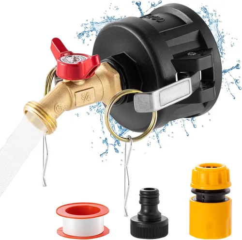 IBC - Adaptador de bloqueo de leva de 2 pulgadas para tanque IBC (entrada NPT hembra de 3/4 pulgadas x salida GHT de 3/4 pulgadas), rosca fina de 2