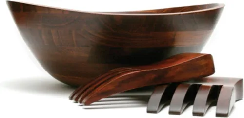 Vista 4 de Lipper International Tazón para Servir con Borde Ondulado con Acabado de Cereza con 2 Cucharas para Ensalada, Grande, 13" x 12.5" x 5", Juego de 3