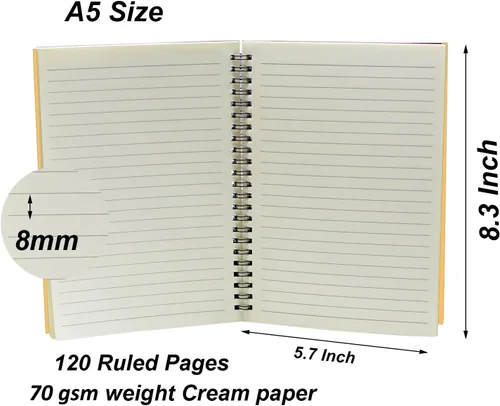 Vista 4 de YYaaloa 4-Pack A5 Lined Sketch Book Soft Cover Spiral Notebooks Journals 120 Pages 5.7" x 8.3" Cream colored paper (A5 Lined 4 color 4pcs)