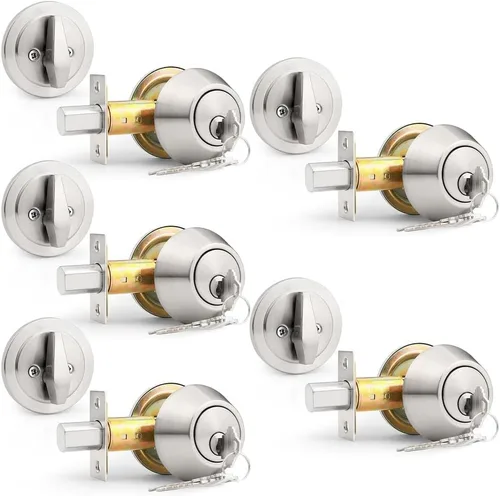 Vista 18 de Probrico Cerrojos de un solo cilindro, color negro plano, conjunto de manijas con llaves de ranura, 3 llaves para hardware de puerta