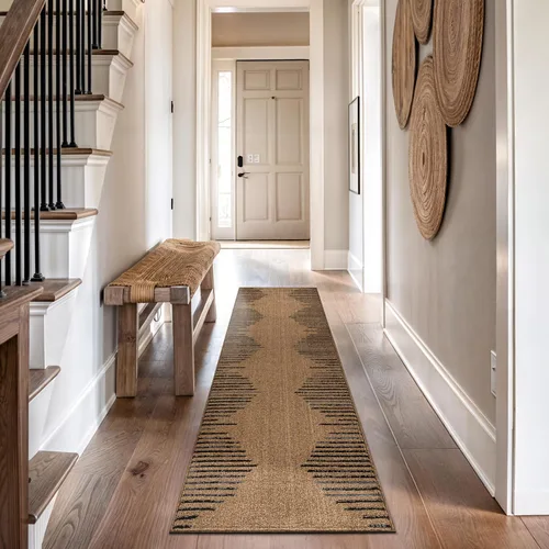 Vista 43 de Rugshop Alfombra bohemia a rayas resistente a las manchas, color beige, 2 x 7 pies