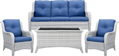 Vista 43 de Belord Mesa auxiliar pequeña para exteriores, mesa de mimbre de vidrio templado, mesa de centro impermeable para patio, mesa auxiliar de ratán