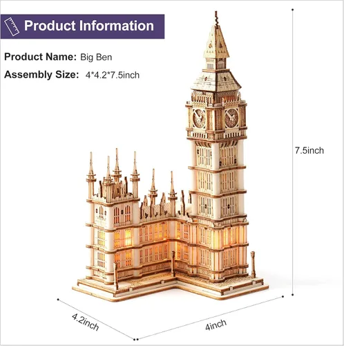 Vista 7 de ROBOTIME Rompecabezas 3D para adultos, kits de manualidades de madera para adolescentes, kit de modelo de construcción con luz LED para construir