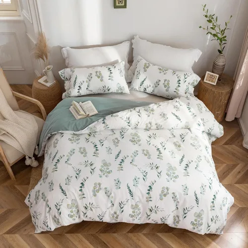 Vista 14 de MILDLY - Juego de funda de edredón con patrón, 3 piezas, 100 % algodón lavado, diseño de jardín floral botánico con hojas de flores, sensación