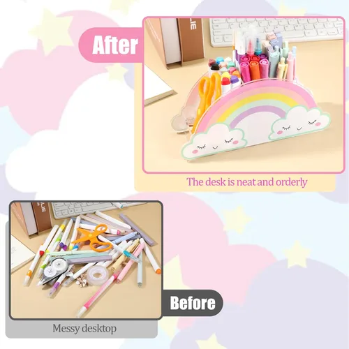 Vista 5 de COMNICO Soporte para lápices para escritorio, soporte acrílico para lápices, arco iris, mesa de escritorio, organizador de escritorio, caja