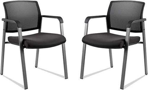 Vista 25 de CLATINA Silla de oficina apilable con ruedas, respaldo de malla, sillas de invitados con brazos, cómodo cojín de cuero, silla de escritorio apilable