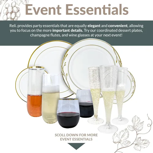 Vista 6 de Reli. Copas de champán de plástico Paquete de 100 4.5 onzas – Purpurina plateada Copas de champán de plástico premium Fiesta perfecta