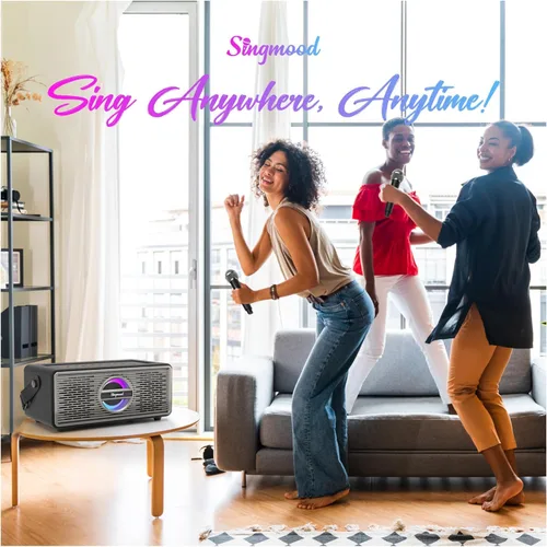 Vista 6 de Máquina de karaoke con 2 micrófonos UHF, subwoofer, barra de sonido de audio para cine en casa, compatible con óptico/Bluetooth/AUX/USB/PC, máquina