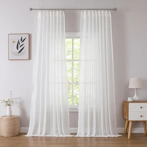 Vista 11 de Kayne Studio Cortinas Plisadas de Lino Natural Semitransparentes con Mezcla, Cortinas Estilo Granja Filtradoras de Luz con Ganchos para Sala