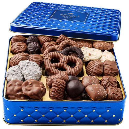 Bonnie and Pop - Canasta de chocolate para regalar, caja de chocolates de regalo, regalos de comida gourmet, bandeja surtida para hombres y mujeres,